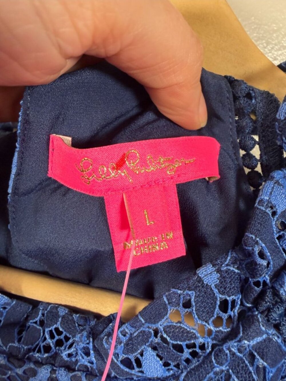 Lilly Pulitzer Averi Lace Long Sleeve Top Size Large Boca Blue Preppy Event - Picture 4 of 13